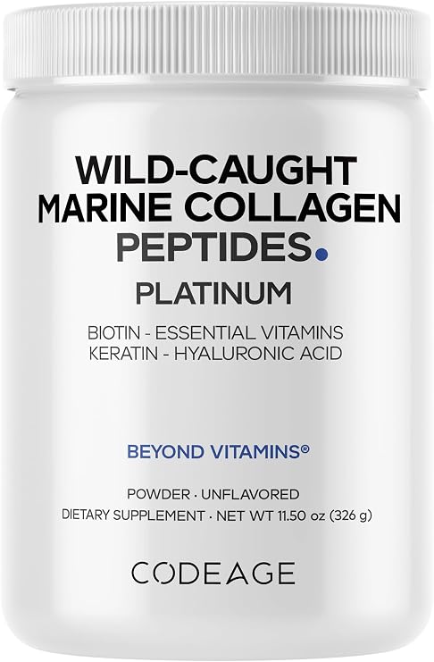 Codeage Marine Collagen Powder, Biotin 10000mcg, Hyaluronic Acid, 11 oz