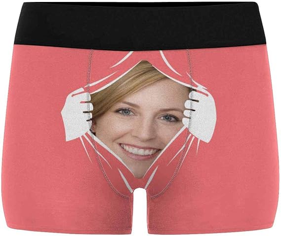 Personalized Funny Face Boxers Briefs for Men Boyfriend, Custom Underwear with Face Photo Tear Open in Pink