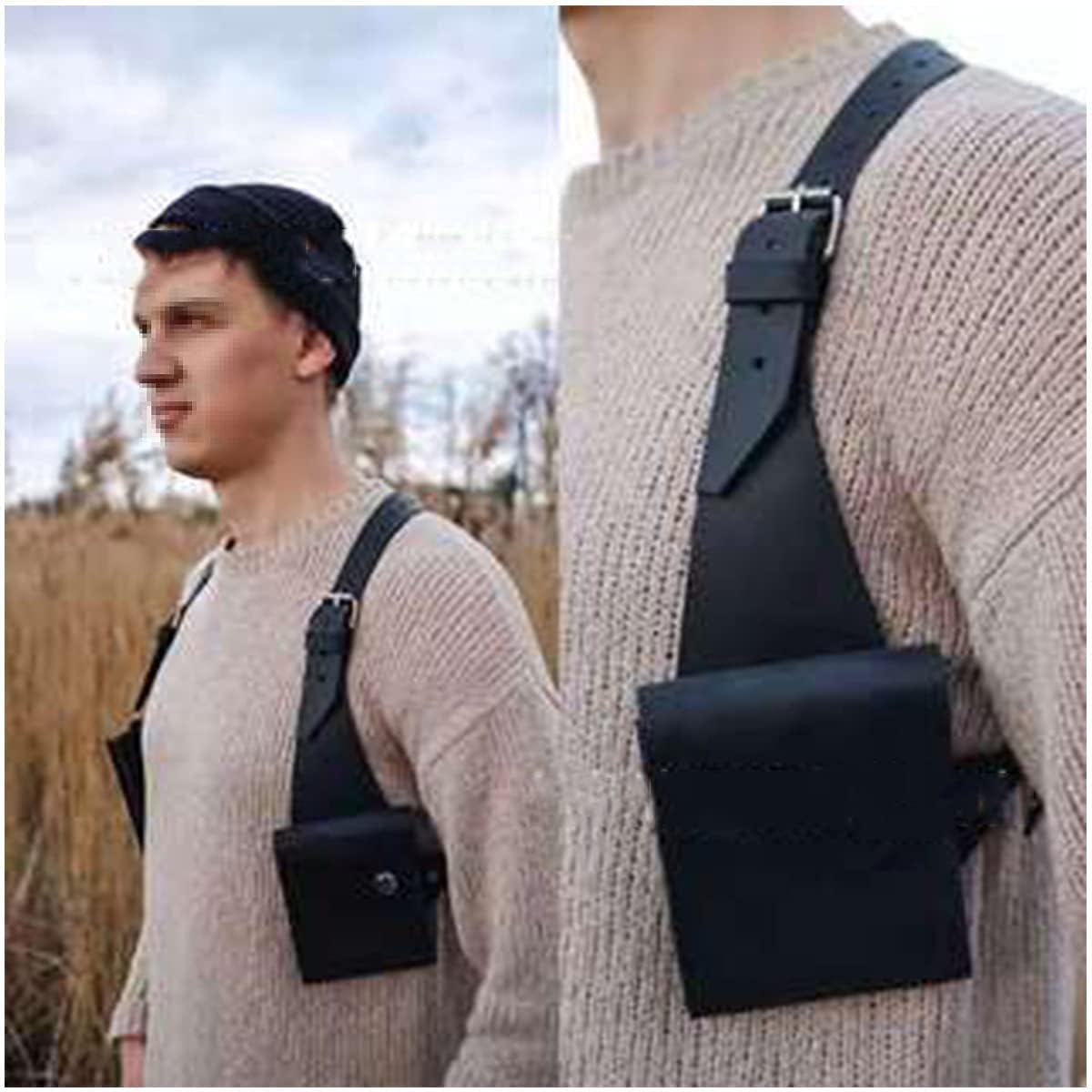 Mens Strap Hidden Underarm Shoulder Bag Western Cowboy Retro Outdoor Adjustable PU Leather Double Shoulder Pouch Arm Pit Bag Holster Bag Steampunk Holster Anti-theft Wallet