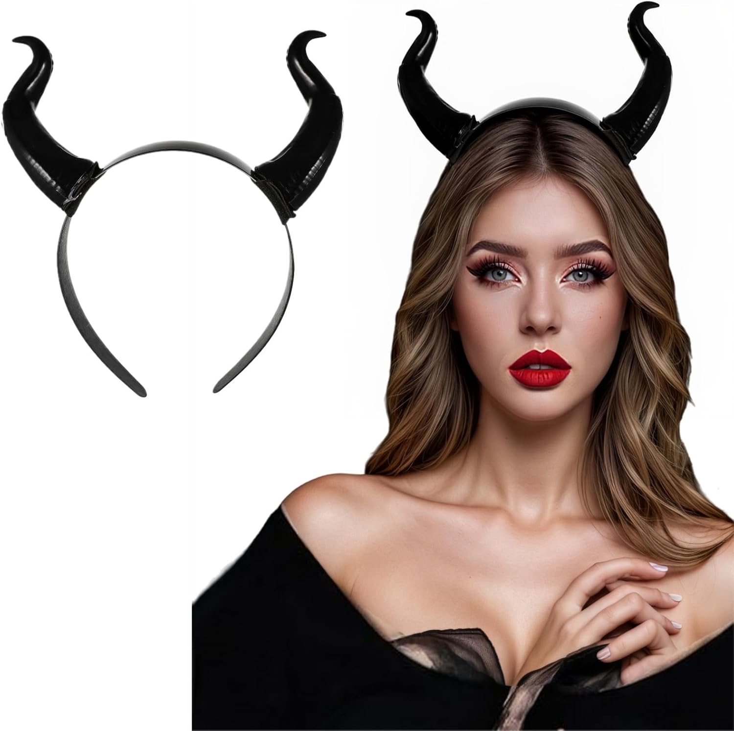 Devil Horns Headband, Halloween Cosplay Ox Horn Hair Hoop, Black Demon Horn Gothic Headpiece for Costumes Party Dress Up Accessories Unisex