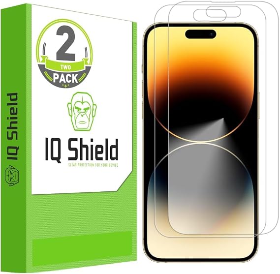 IQShield 2 Pack for iPhone 14 Pro Max (6.7 inch) Screen Protector, Easy Install,Ultra Thin, Smudge Resistant, Anti-Scratch, Anti-Bubble, Clear TPU Film