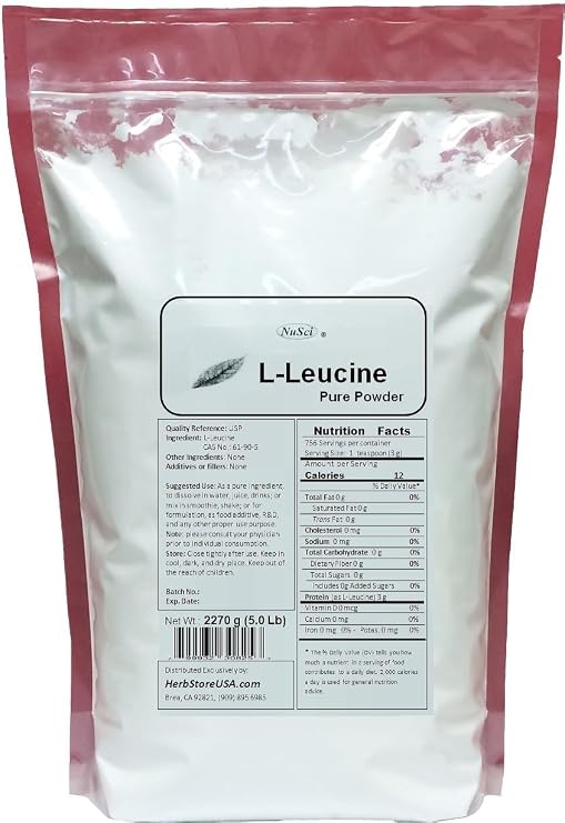 L-Leucine Pure Powder Leucine BCAA complies with USP Quality Standard (2270 Grams (5.0 lb))