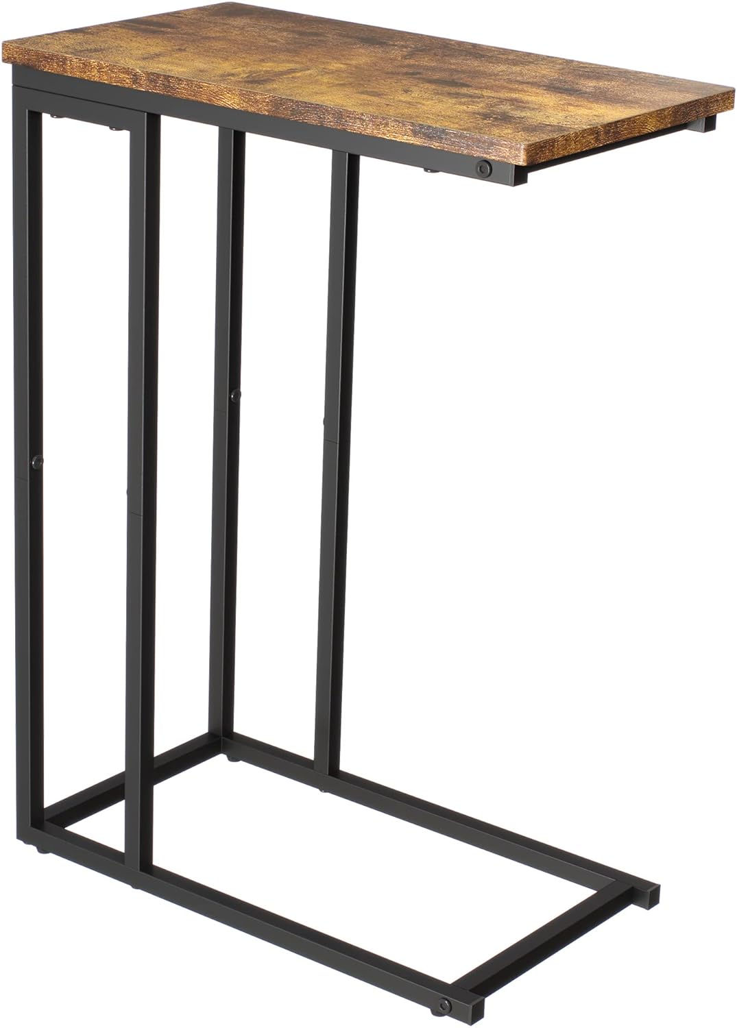 Yusong C Shaped End Table, 2 Tier Side Tables Slide Under Sofa Couch Bed, Small TV Tray Bedside Table for Small Spaces, Living Room, Bedroom, Black