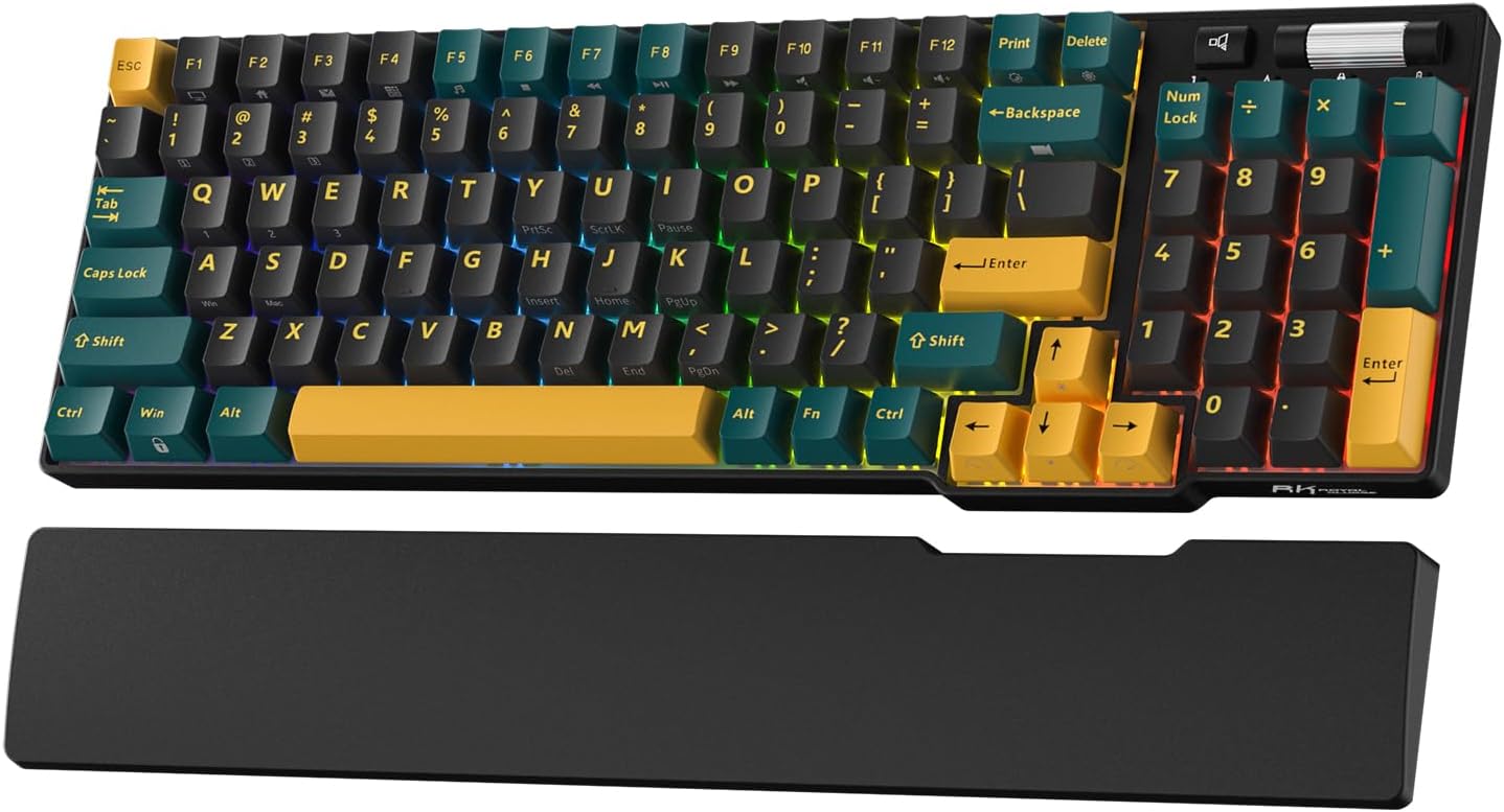 RK ROYAL KLUDGE RK96 RGB Limited Edition, 90% 96 Keys Wireless 3 Mode BT5.02.4GUSB-C Hot-Swappable Mechanical Keyboard with Wrist Rest, Volume Control, Software, High Capacity Battery, RK Viridian Switch, QWERTY US Layout
