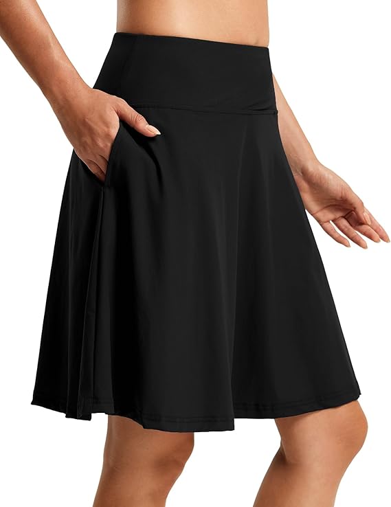 FitsT4 Sports Women's 20'' High Waisted Swim Skirt Skort Quick Dry Swimsuit Bikini Bottoms with Pockets