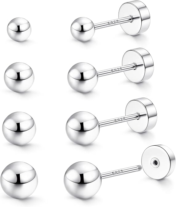 YADOCA Hypoallergenic Flat Back Earrings for Women - 925 Sterling Silver Earrings for Sensitive Ears - Cartilage Earring Helix Conch Tragus Piercing Flatback Cubic Zirconia Earring Set Studs Men 2/3/4/5mm