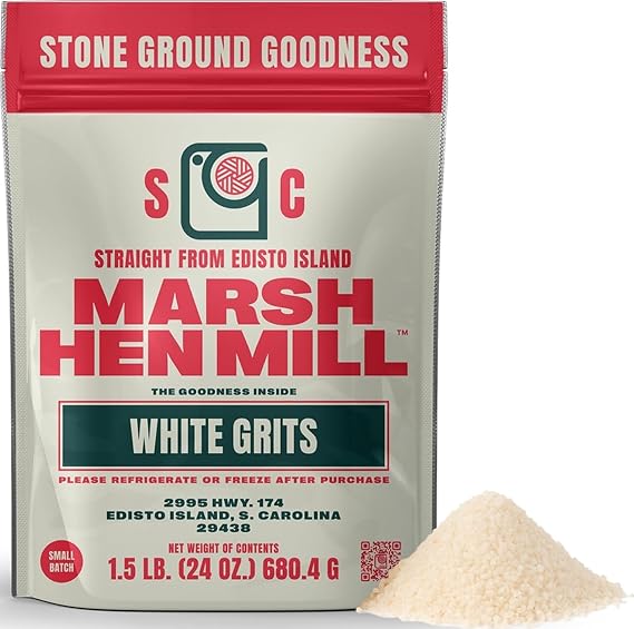 Marsh Hen Mill White Grits | Stone Ground White Corn | Gluten-Free, No Additives | Instant for Quick Meals | Family Farm Grown on Wadmalaw Island | Old-Fashioned Grits | 24 oz (Pack of 1)