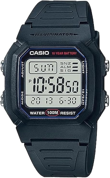 Casio W-800H-1AV Standard Digital Men's Wristwatch, Black, Overseas Model