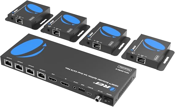 OREI HDMI Splitter Extender 1x4 230ft 4K@30Hz Loop Out One-Way IR POC EDID
