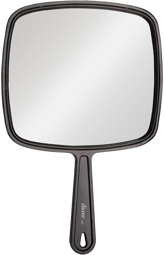 Diane Professional Quality Hand Mirror Hand Held Mirror with Handle, Single Sided Vanity Makeup Mirror for Women, Men, Salon, Barber, Shaving, and Travel, Medium 7.5" x 10.75" in Black