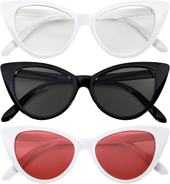 OWL 3 Pairs Cat Eye Sunglasses for Women, UV Protected Retro Sunglasses Womens, Beautiful Patterns Cateye Shades for Women