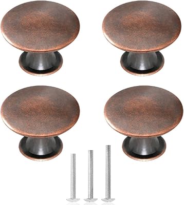 4X Copper Drawer Knobs Oil Rubbed Cabinet Knobs Bronze Round Antique Dresser Door Knob Pull Handles 30mm1.18in for Closet Chest Bathroom Kitchen Furniture Cupboard RedCopper