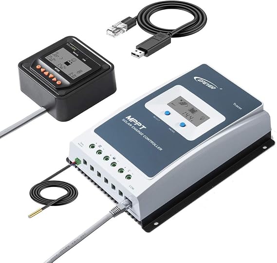 EPEVER MPPT Solar Charge Controller 10A 60V PV Negative Ground with MT50 Remote Meter Solar Panel Controller Works with 12/24V Battery AGM and LiFePO4 Battery Charger [Tracer1206AN]