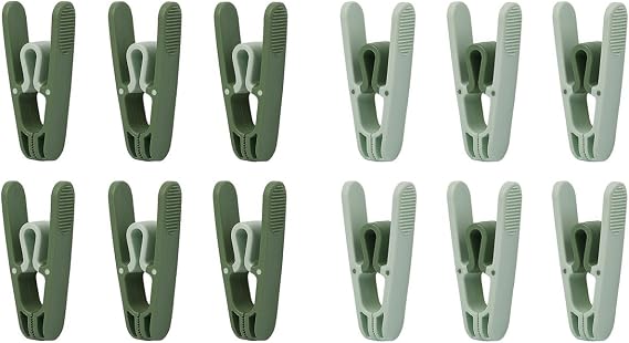 Çamaşır Mandalı, Yaysız Plastik, Paslanmaz, Dayanıklı, Renkli, 12 Adet (12, Açık Yeşil - Koyu Yeşil)