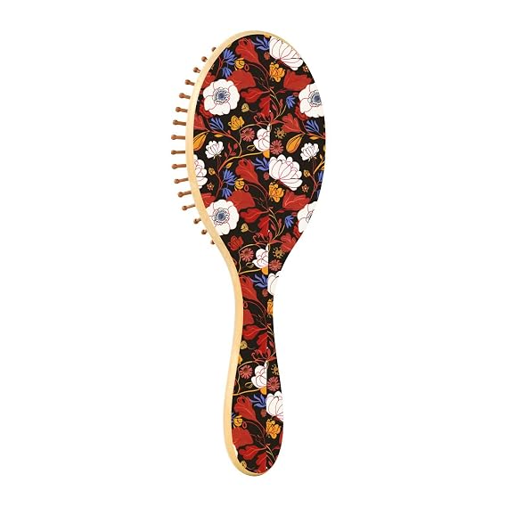 Wooden Hair Brush Lilly Floral White Wildflower Red Paddle Hairbrush For Women Wood Brush For Hair Brush For Natural Hair
