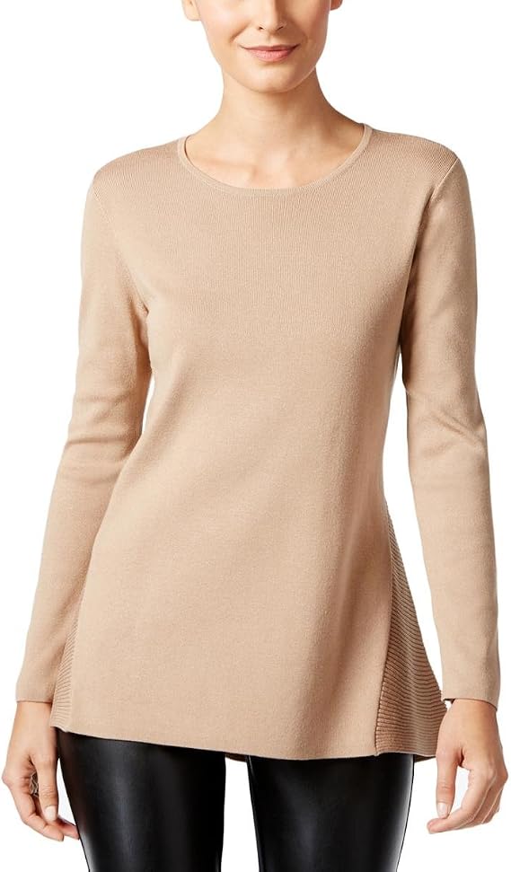 Alfani Petite Ribbed Peplum Sweater Tan PL