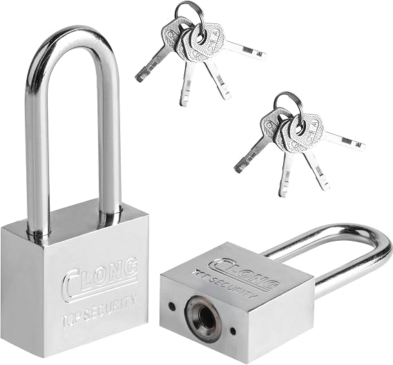 2 Pcs Long Shackle Padlocks With Keys - Keyed Outdoor Locks for Shed, Gym Locker, Fence, Garage, Garden Gate, Suitcase [2 Pack] [8 Keys]