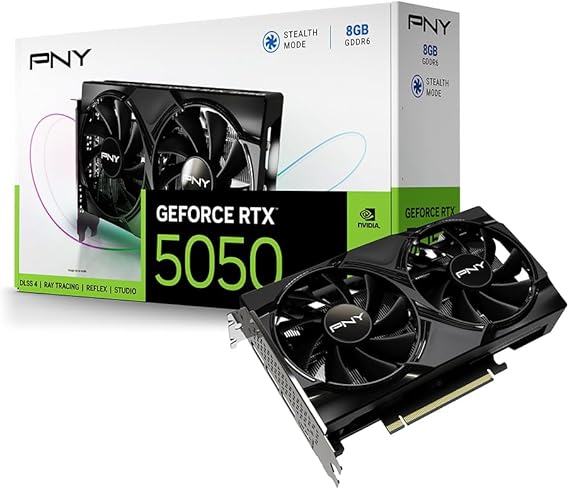 PNY NVIDIA GeForce RTXTM 5050 Dual-Fan Graphics Card | 8GB GDDR6, 128-bit, PCIe 5.0, HDMI/DP 2.1