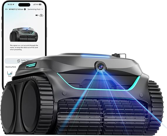 (2025 New) WYBOT C2 Vision AI Camera Pool Vacuum for Inground Pools, Ultra-Fine Filtration Robotic Pool Cleaners, Comprehensive 8 Mode, Wall Climbing, Brushless Motor, Smart Navigation, Gray