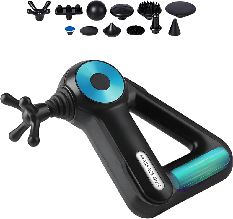 SMAYLING 12 Başlıklı Profesyonel Masaj Tabancası - 6 Seviye Derin Doku Masajı, 1500 mAh Batarya, Ultra Sessiz, Ergonomik Üçgen Tutma Kolu, Güçlü Motor, Tüm Vücut İçin Kas Rahatlatıcı