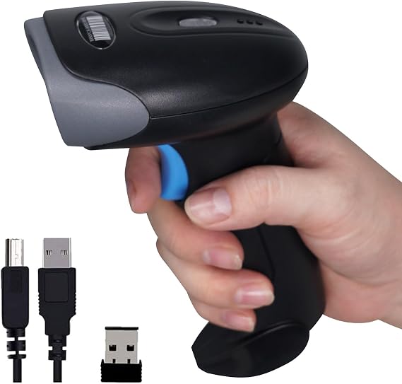 1D 2D QR Barcode Scanner Wireless, Handheld Cordless Bar Codes Reader