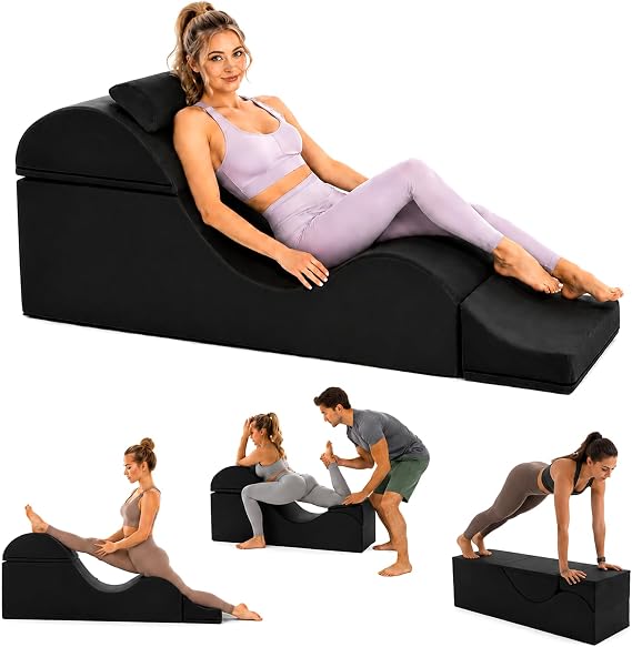 Multifunctional adult sofa chair, convertible S-shaped chaise, compressed shipping, suitable for yoga, exercise, and meditation Black