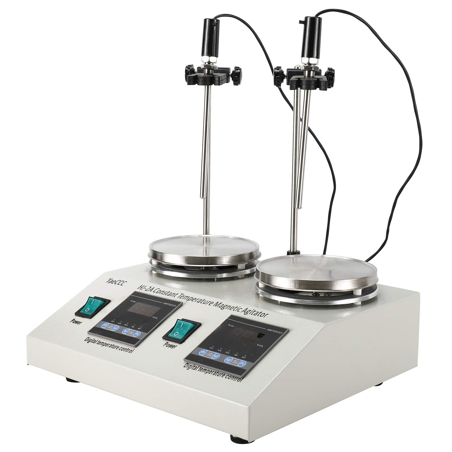YaeCCC Agitador magnético ajustable con 2 cabezales termostático digital para laboratorio, mezclador magnético y placa caliente 0-1600 RPM mezclador magnético con 2 barras de agitación 110 V 200 W