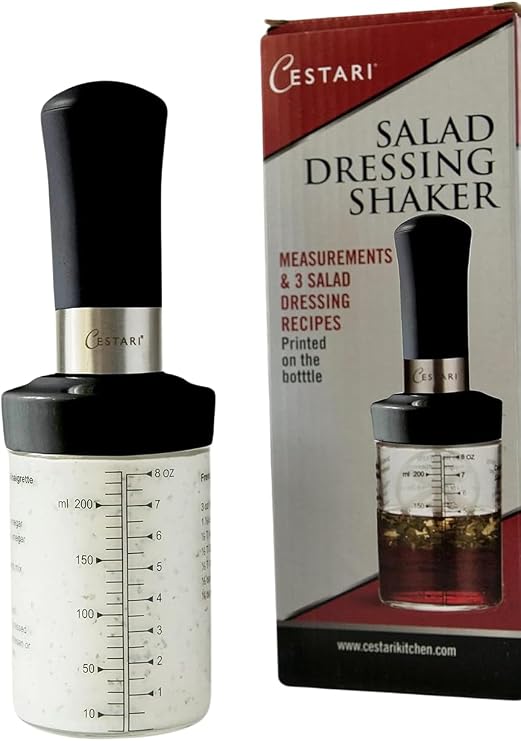 Cestari Glass Salad Dressing Bottle: Premium Borosilicate Salad Dressing Shaker with Mixer Insert
