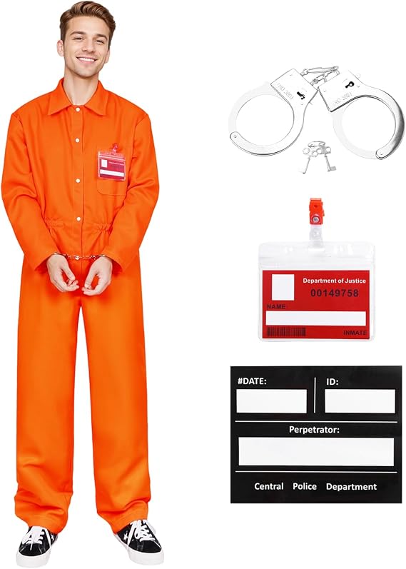 Prisoner Costumes Men Orange Prisoner Jumpsuit Prison Escaped Inmate Unisex Jail Criminal Halloween Costume Tag