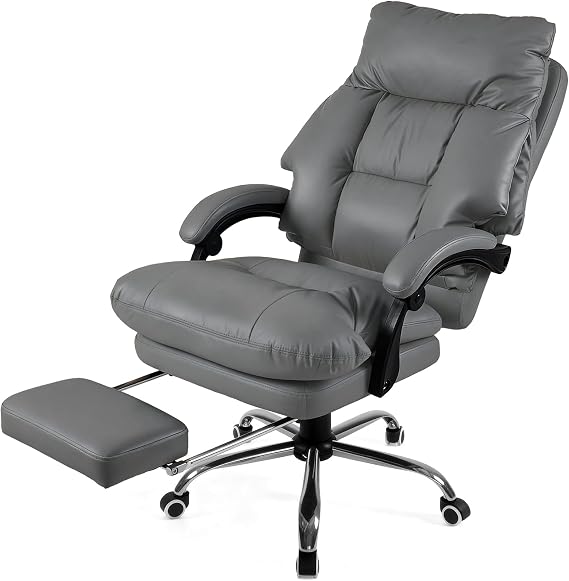 Warmiehomy Big and Tall Office Chair, PU Leather Executive Chair, Grey