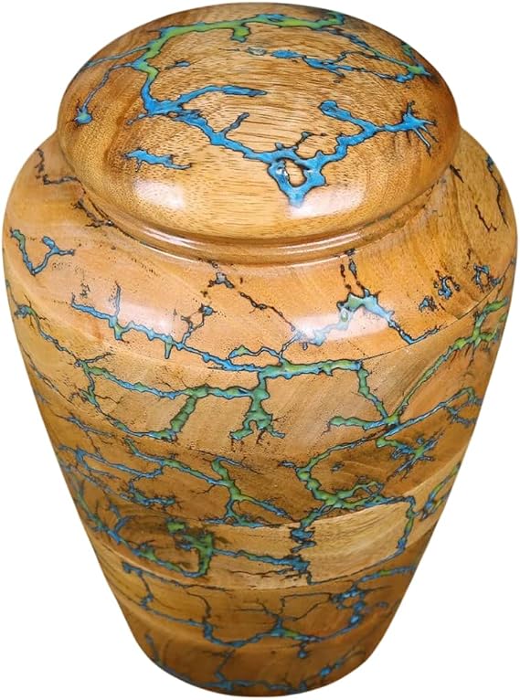 M H TRADING Handmade Wooden Cremation Urn for Adults (Fractal Wood Burning, Small - 5x5x8.5 inches)