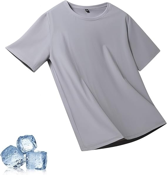 Men's Ice Silk Quick Dry T-Shirt - Breathable Lightweight Short Sleeve Crew Neck Casual Athletic Tee for Summer