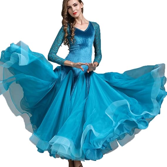 Ballroom Dance Dresses for Women Smooth Waltz Great Swing Skirt Long Sleeve Flamenco Competition Dance Outfit