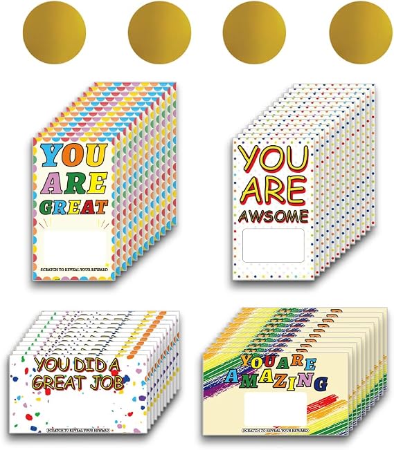 PLIGREAT 120 Pieces Motivational Scratch Off Cards, Rainbow Color Blank Gift Certificates Scratch Cards Kids Reward Scratch Card DIY Scratch Off Prizes for Students Teacher Classroom School Supplies