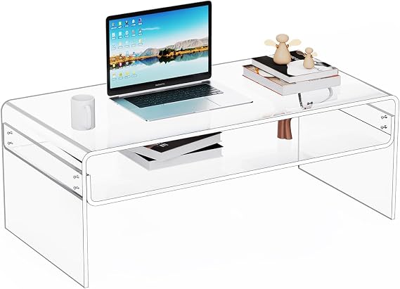 Acrylic Coffee Table, with 2-Tier Open Storage Shelf, Space-saving Tea Tables for Living Room, Clear, 80 x 50 x 38 cm