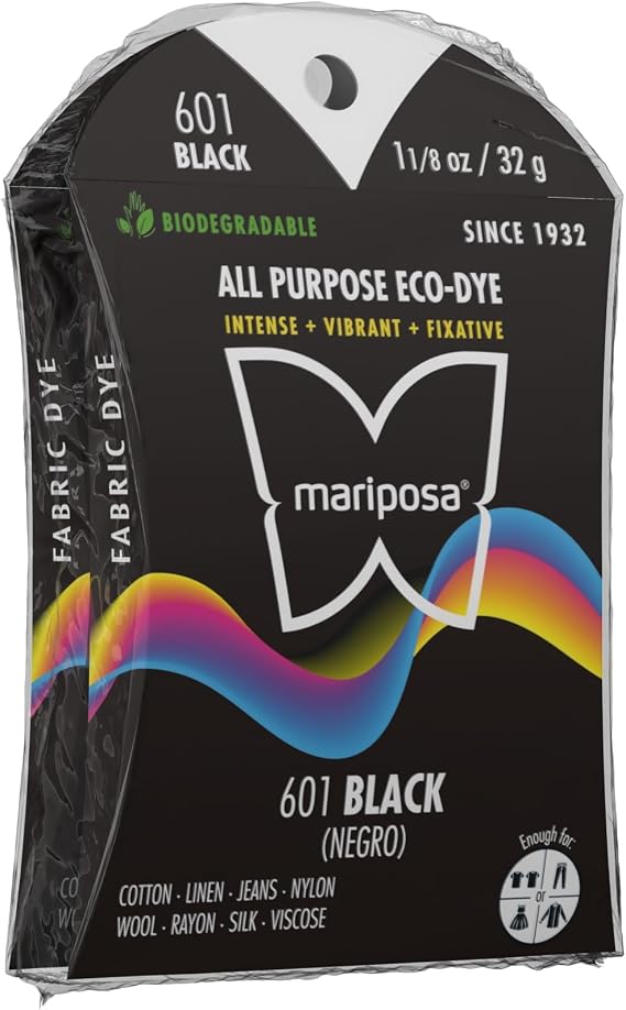 Black Fabric Dye for Clothes; All-Purpose Eco-Dye for Cotton, Linen, Jeans, Wool, Rayon, Silk & More; Earth-Friendly, Non-Toxic, Clean Dye Formula, Enough for 2 lbs of Fabric |
