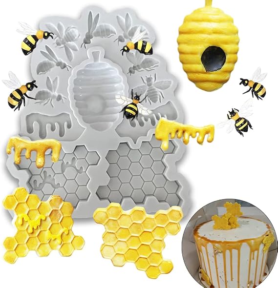 Cestony 12 Cavity Honeybee Honeycomb Bee Silicone Molds for DIY Cake Fondant Biscuit Cookies Soap Sugar Pudding Chocolate Hard Candies Dessert Candle Decor (5.51x4.52x0.51inch)