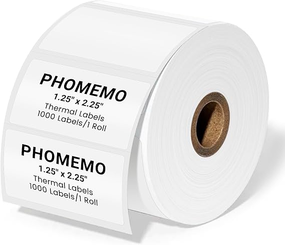 Phomemo Genuine 2.25"x1.25" White Thermal Labels, Self-Adhesive Sticker Label, Rectangle Direct Thermal Printer Labels for Phomemo 241bt, D450BT, 520bt Label Printer, 1000 Sheets/Roll, White