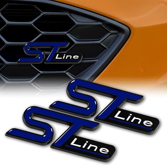 Q1-TECH, 2 PCS ST Line Emblem 3D Metal Badge Car Hood Truck Door Side Rear Trunk Emblem Sticker Decals for Universal (Blue)