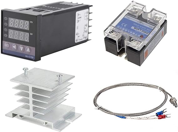 REX-C100 Temperature Thermostat Controllers Digital Intelligent PID LED, 100 - 240VAC, K Sensor, 40A Solid State Relay, Heat Sink (REX-C100 + K + 40A SSR+Heat Sink)