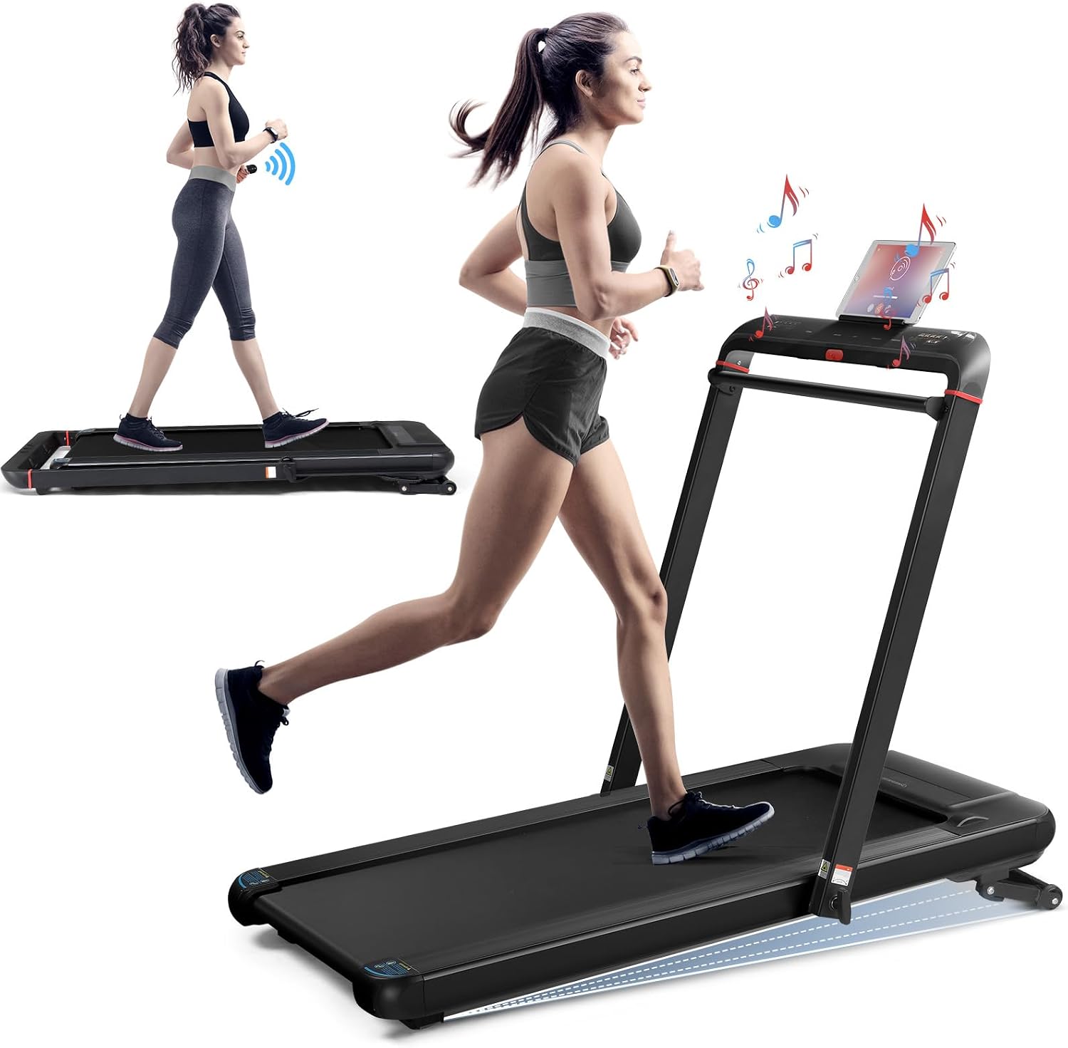 Treadmill with Auto Incline & 18 Wide Running Belt, Under Desk Folding Walking Pad Treadmills with Remote Control and 265Lb Weight Capacity for Home Office
