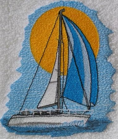 Bath Towel Set with Embroidered Sailboat