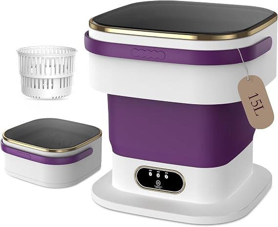 Portable Washing Machine,15L Upgraded Mini Washing Machine,3 Washing Modes with Spin Basket,Deep Cleans Small Items,Foldable Design Suitable for Dormitories,Apartments,Homes, and Camping (Purple) [Energy Class E]