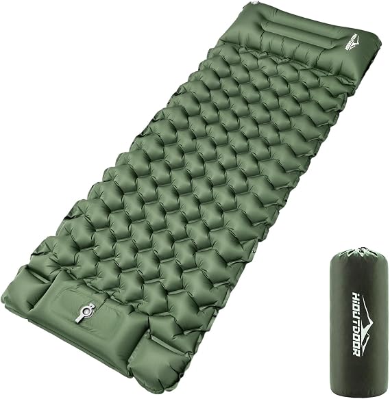 Hioutdoor 10CM Camping Self-Inflating Mat, Ultralight Inflatable Mattress with Foot Pump & Pillow, Compact Air Mattress for Outdoor Camping Hiking Beach