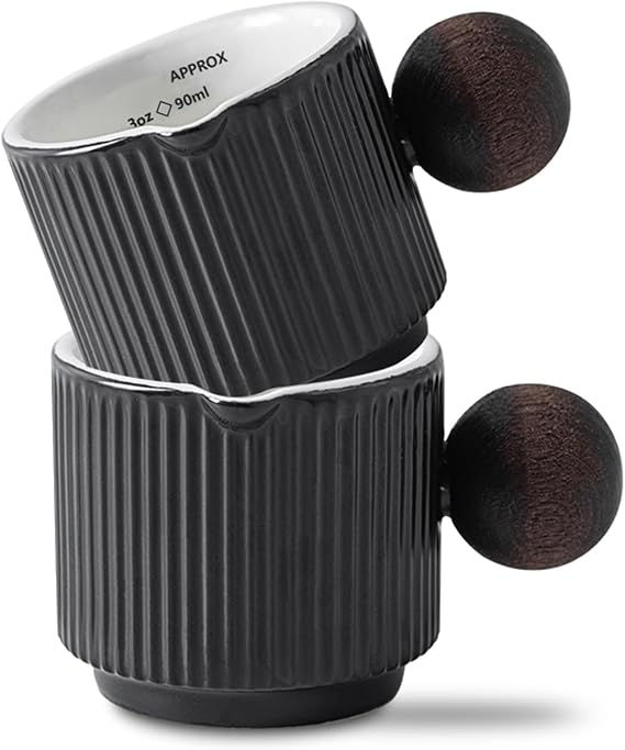 KEMORELA Demitasse Cups, Espresso Cups Set of 2, 3oz Double Spouts, Ceramic Espresso Cups, 90ml with Ounce & Milliliter Markings, Durable Heat-Resistant, Espresso Accessories for Coffee Lovers