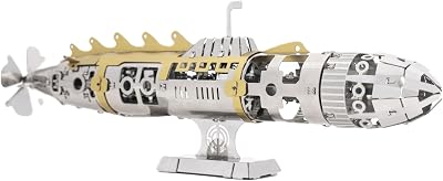 METAL-TIME Elusive Nautilus Submarine 3D Metal Mechanical Model Building Kit | Unique Wind-Up Moving Mechanism | Assemble Disassemble Stainless Steel Puzzle - 91 Pieces