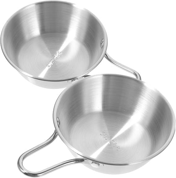 BESPORTBLE Stainless Steel Camp Bowl Set, 2pcs Silver Handle Design