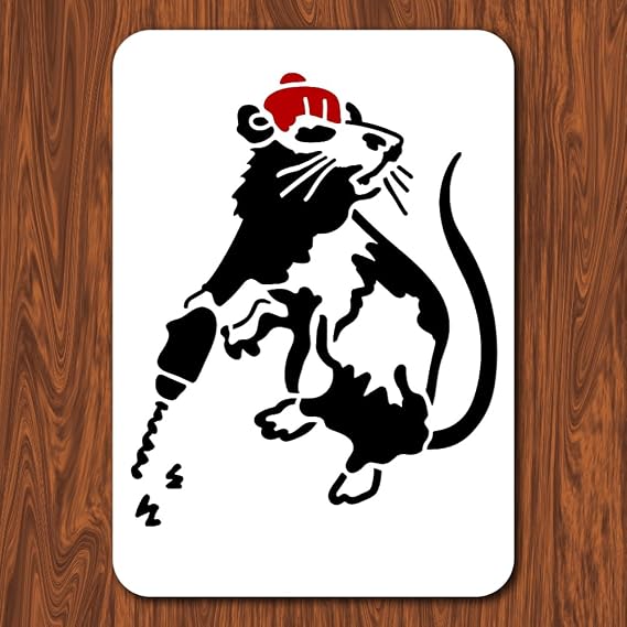 INFUNLY A4 Size Banksy Painting Stencil Reusable Banksy Street Draffiti Stencils A Mouse Drilling A Hole Pattern Art Stencil for Painting on Wall Tile Canvas Furniture Paper
