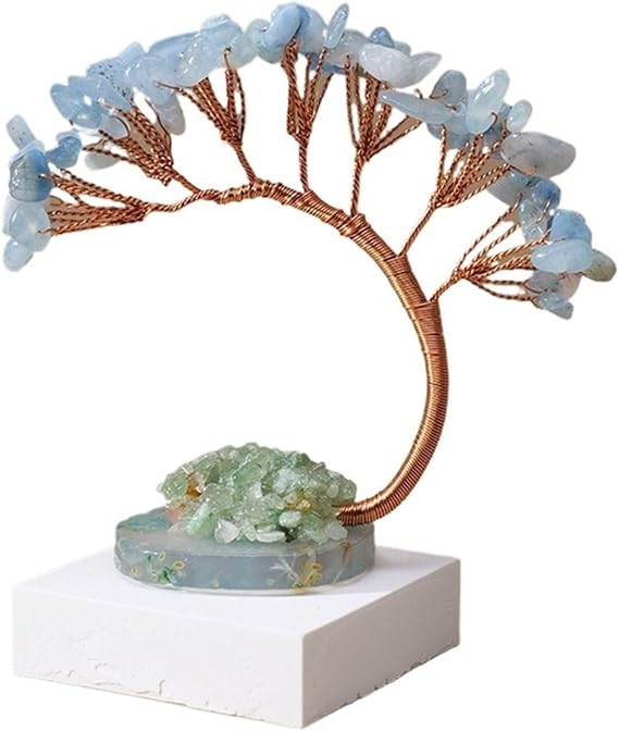 Gemstone Tree Crystal Tree Natural i Crystals and Healing Stones, Gem Beads Chakra Tree,Office Desk Decor Spiritual Crystal Tree Ornament Amethyst Bonsai(Blue)
