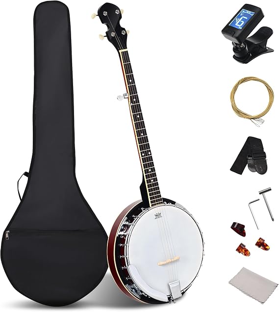 Goplus 5-String Banjo, 39" Full Size Banjo Set w/Remo Drumhead, Sapele Resonator, 24 Brackets & Geared 5th Tuner, Beginner Kit w/Open or Closed Back, Digital Tuner, Strap, Gig Bag, Wrenches